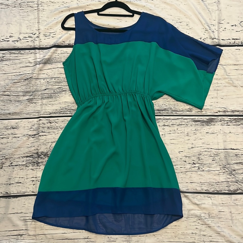 Green & Blue One Shoulder Mini Dress Size M